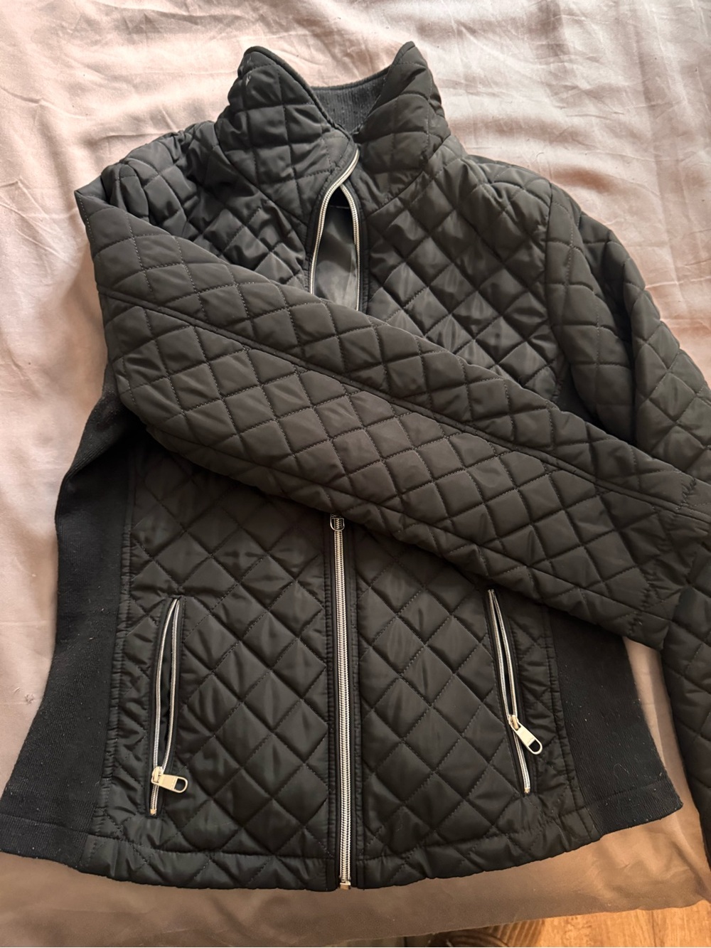 Calvin Klein Black Quilted Jacket with Silver Zippers